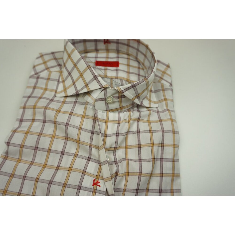 Isaia White Gold Brown Big Plaid Long Sleeve Cotton Dress Shirt 15.5/39 NEW - Picture 3 of 5